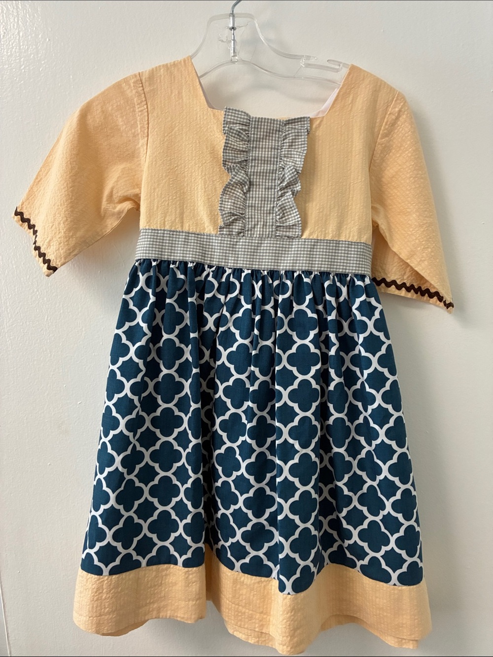 Stelly belly Girls Yellow and Navy Patterned Cotton Dress